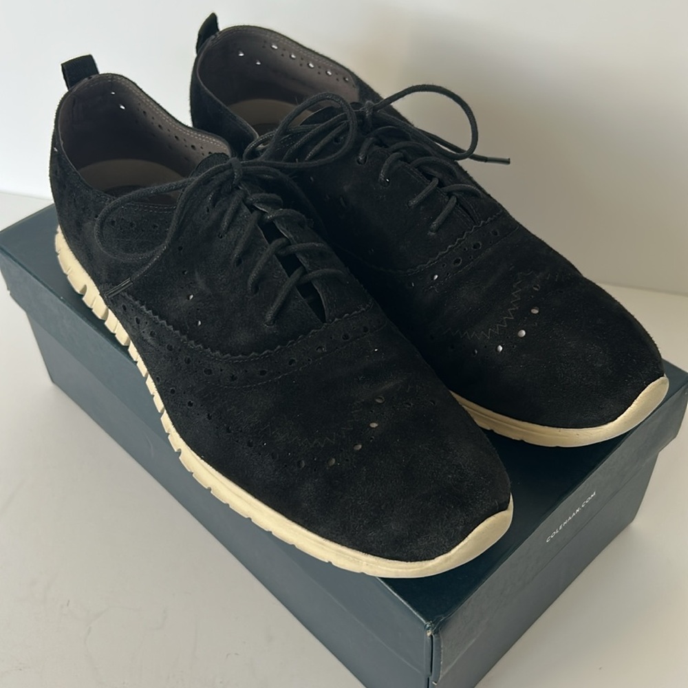 Womens Cole Haan Zerogrand Wingtip Black Suede Oxford - 10.5B